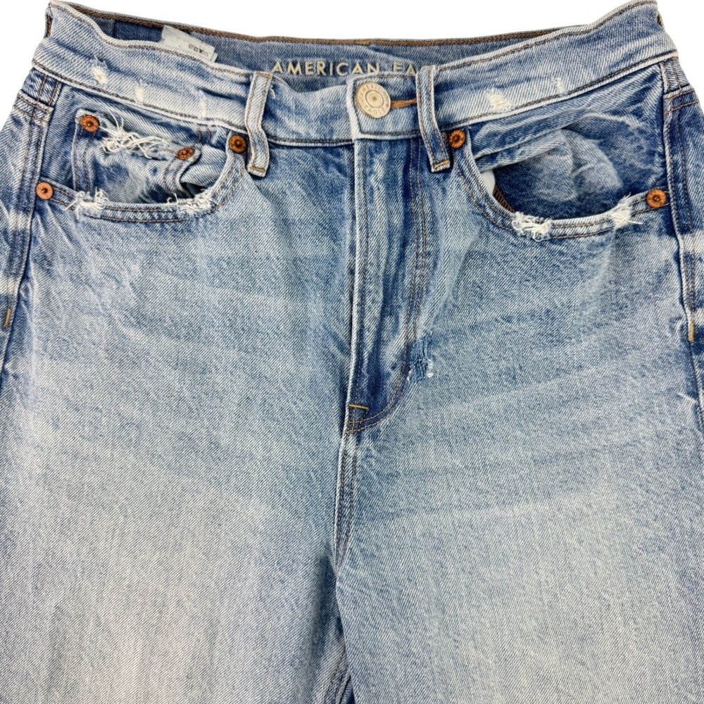 American Eagle Baggy Jean Womens 4 Light Wash High Rise Distressed Skater grunge - Picture 6 of 12